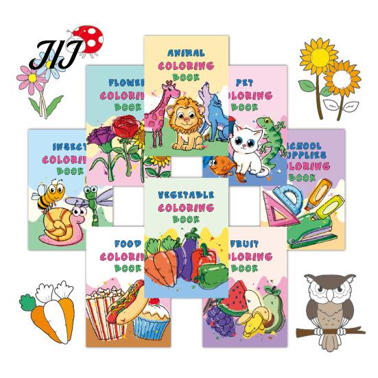 Ink Proof Paper Coloring Book 8PCS Children's Cartoon Book, Animals/Fruits/Vehicles/Fairy Tale Characters Theme, Thickened Ink-proof Creative Drawing
