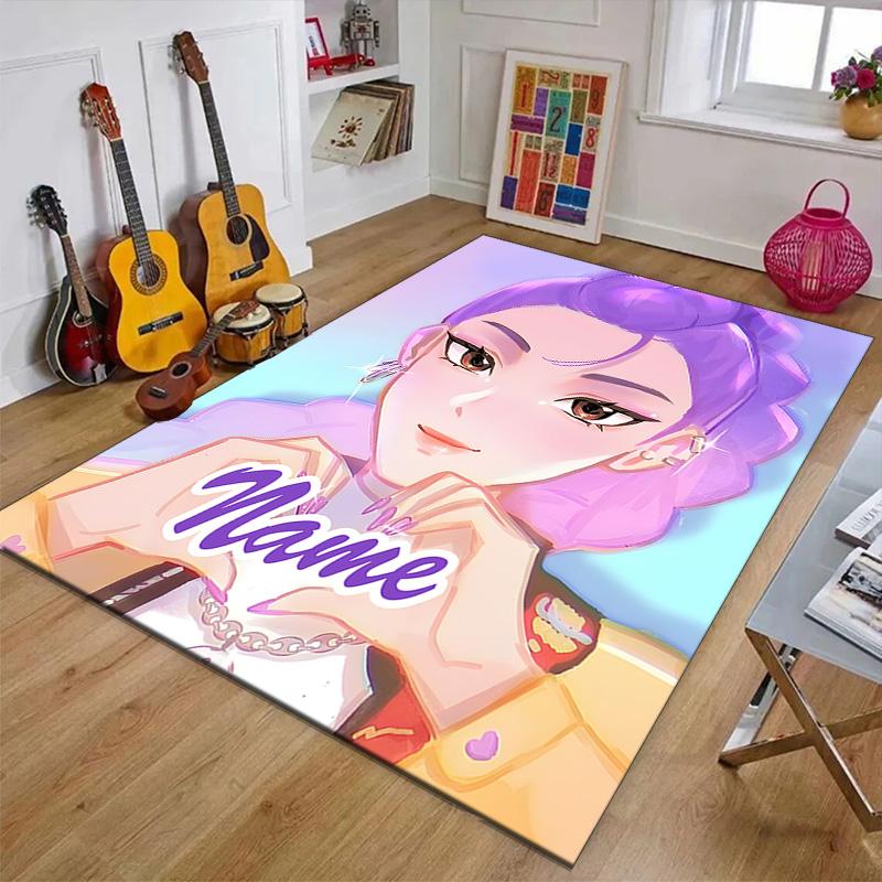 Custom KPop Demon Hunters Mat Personalized Name, Polyester Washable Indoor Entryway Rug, Gift for Christmas, Easter, Thanksgiving Day