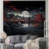 OIOVOIO Japanese Riverside Tapestry,Mountain Forest Nature Tapestry for Bedroom,Black and White Moon Landscape Wall Hanging,Aesthetic Anime Art Decor