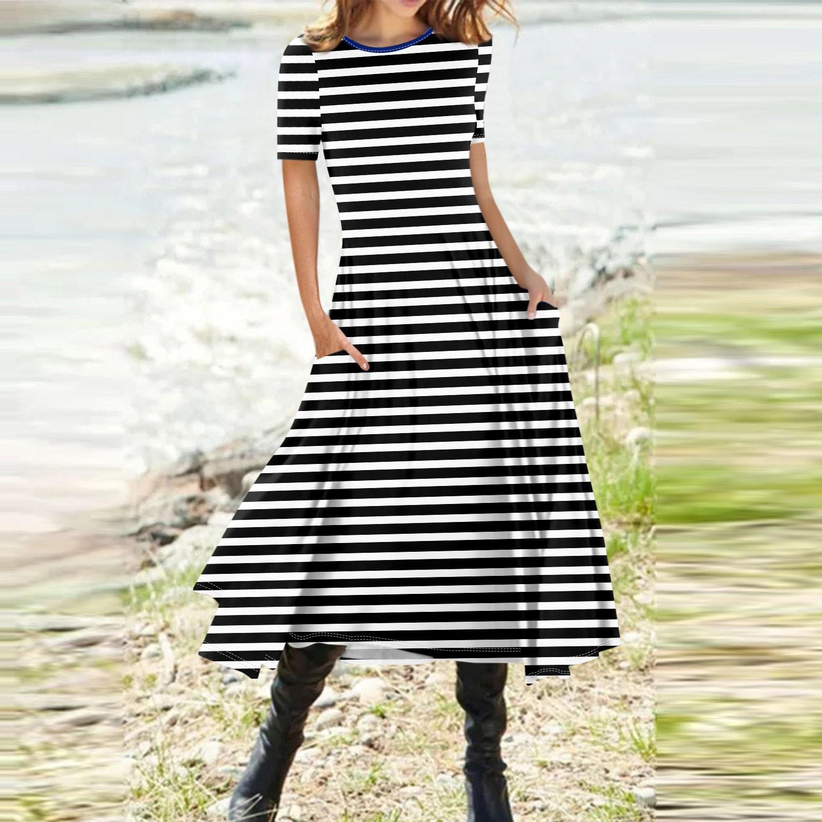 

Женская мода повседневный пуловер с круглым вырезом и принтом, облегающее платье с коротким рукавом L чёрный