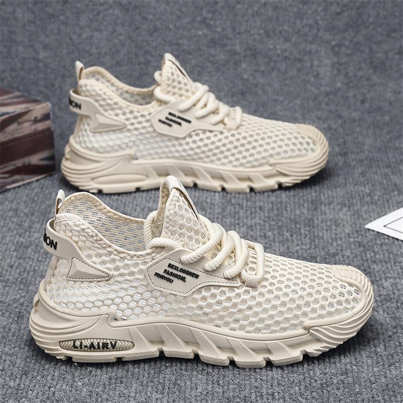 Summer large mesh hollow fly-woven casual men's shoes, black, beige, gray
