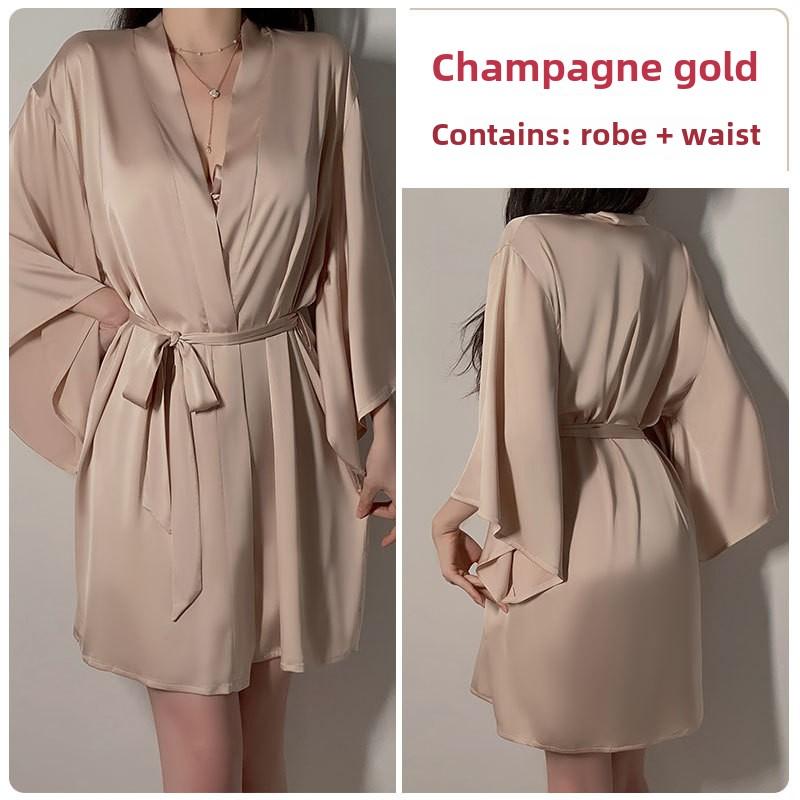 Velký Ocelový Kroužek Shromažďuje Sexy Domácí Oblečení Pohodlné Ledové Hedvábí Plus Podprsenka s Košíčky Šle Noční Košile Župan