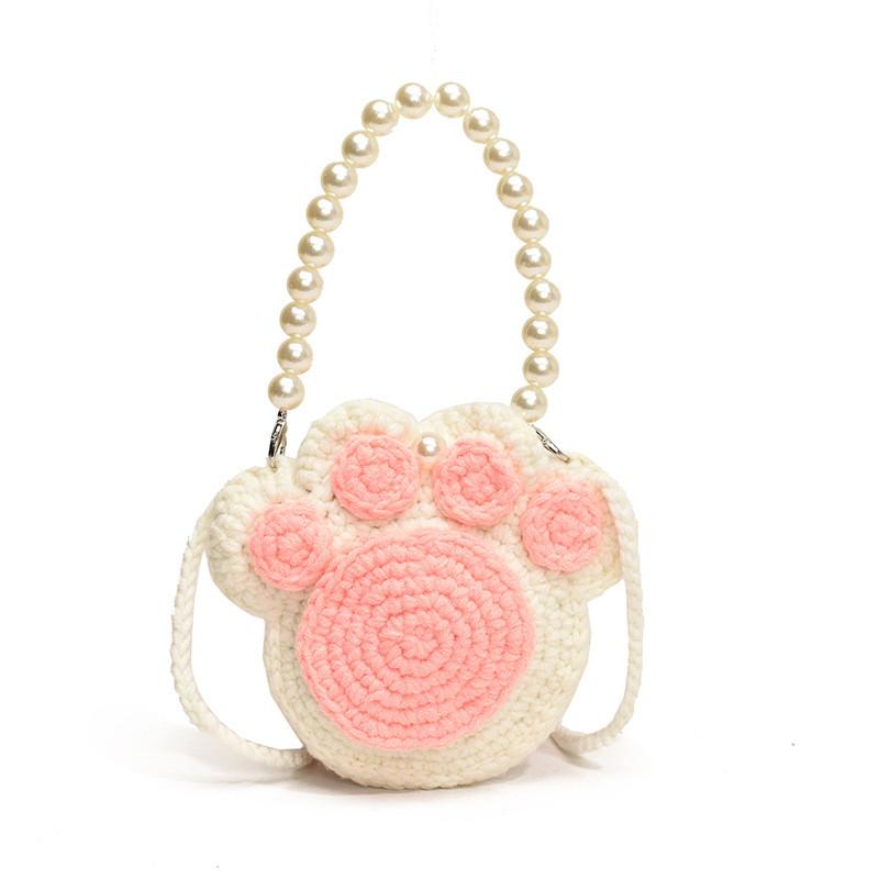 

Дышащий Милый И Вязаный Крючком Кошелек для Монет в Виде Кошачьей Лапки для Дошкольников в Веселых Цветах WhitePink