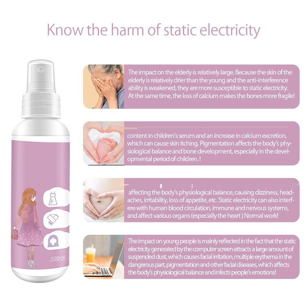 100ml Multipurpose Antistatic Spray Clothing Anti Static Spray for Clothing Textiles Furniture and