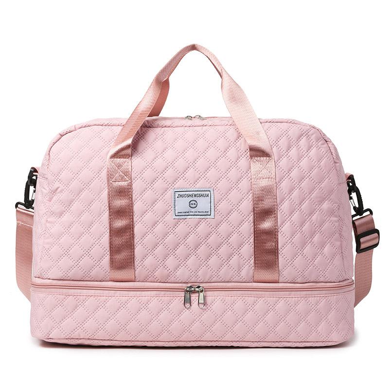 Lightweight Diamond Patterned Bag Large Capacity Travel Luggage Portable Suitable Short Long Distance Travel Fitness Storage Bag