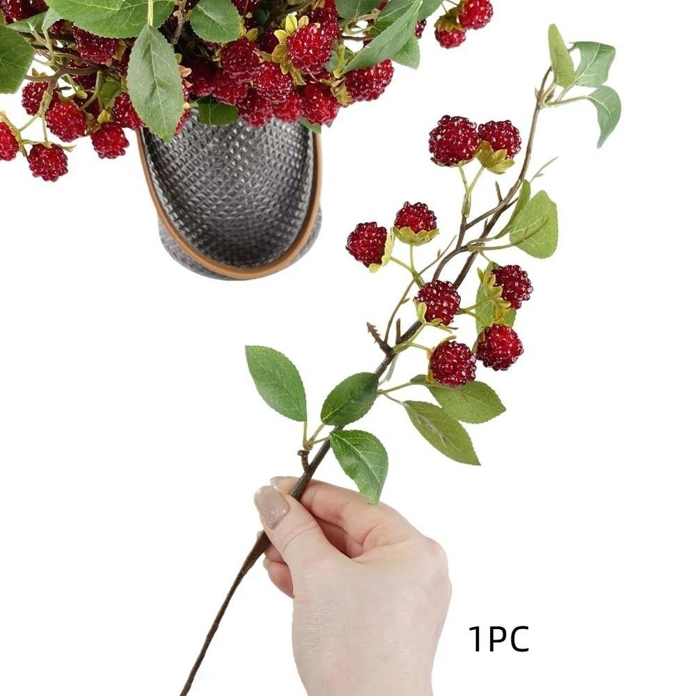 Green Leaves Artificial Raspberry Branch Faux Red Raspberry Fake Plants  Living Room Decor 1PC Dark Red 38cm