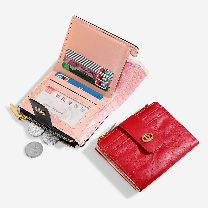 Korean Style Men's Diamond Lattice Zipper Wallet with Multi-Card Slots