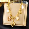 DIEYURO 316L Stainless Steel Sea Star Shell Coral Pearl Necklace For Women Novel Vacation Neck Chain Jewelry Party Gift