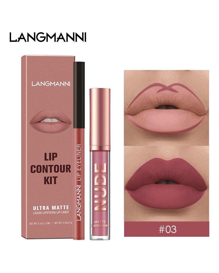 Langmanni Lipgloss Lipliner-Set 2 Sets nicht klebendes Cup-Matt-Lipgloss-Set