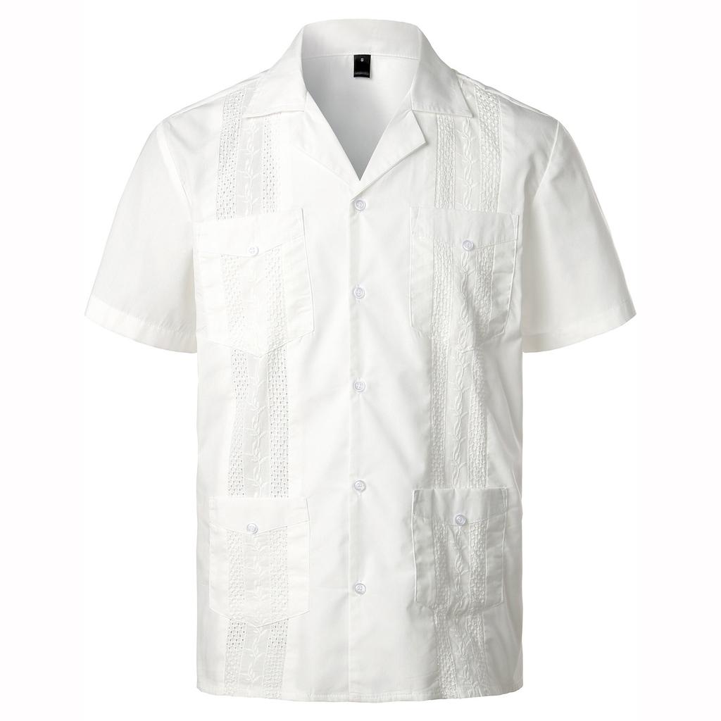 Mens Shirts Pockets Lapel Short Sleeves Cardigan Summer Thin Blouse Breasted Shirt