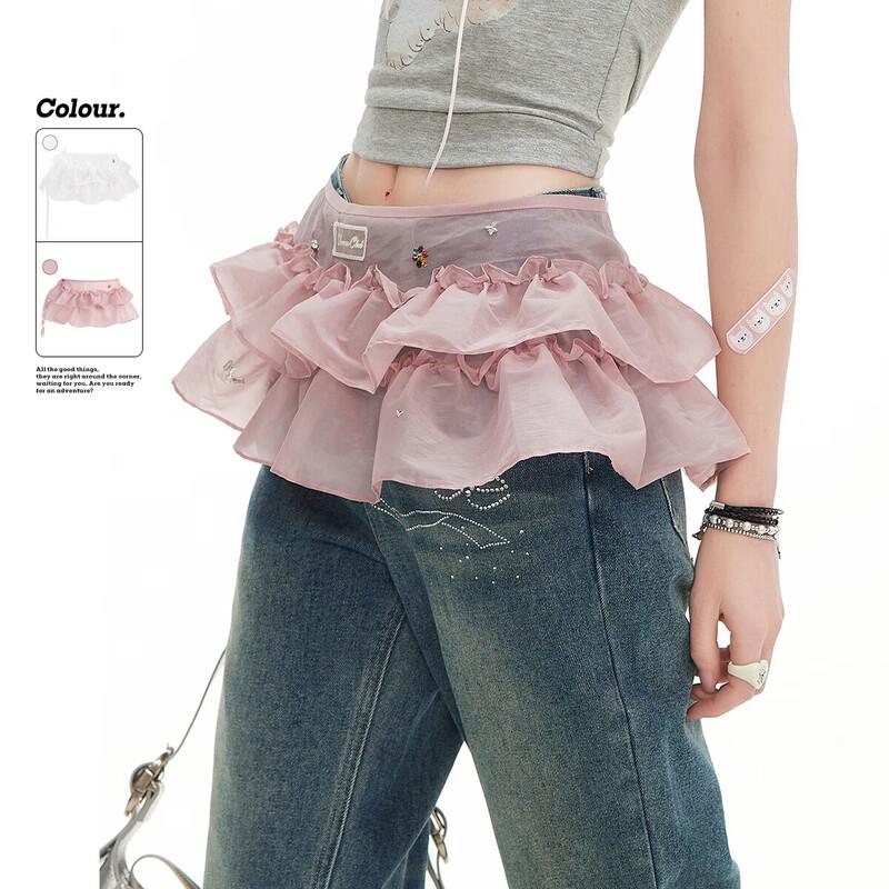 UNIFREE Organza Hot-Drill Double-Layer Mini Skirt M