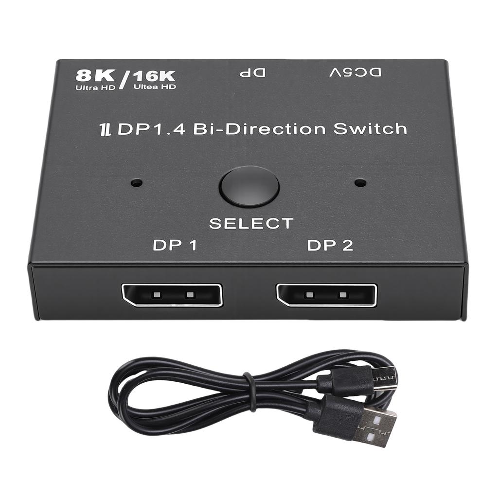 DisplayPort 16K 1.4 Umschalter 2 Ein 1 Aus Bi-Direktional 4K 240Hz 8K 120Hz Splitter Konverter für Mehrere Quellen und