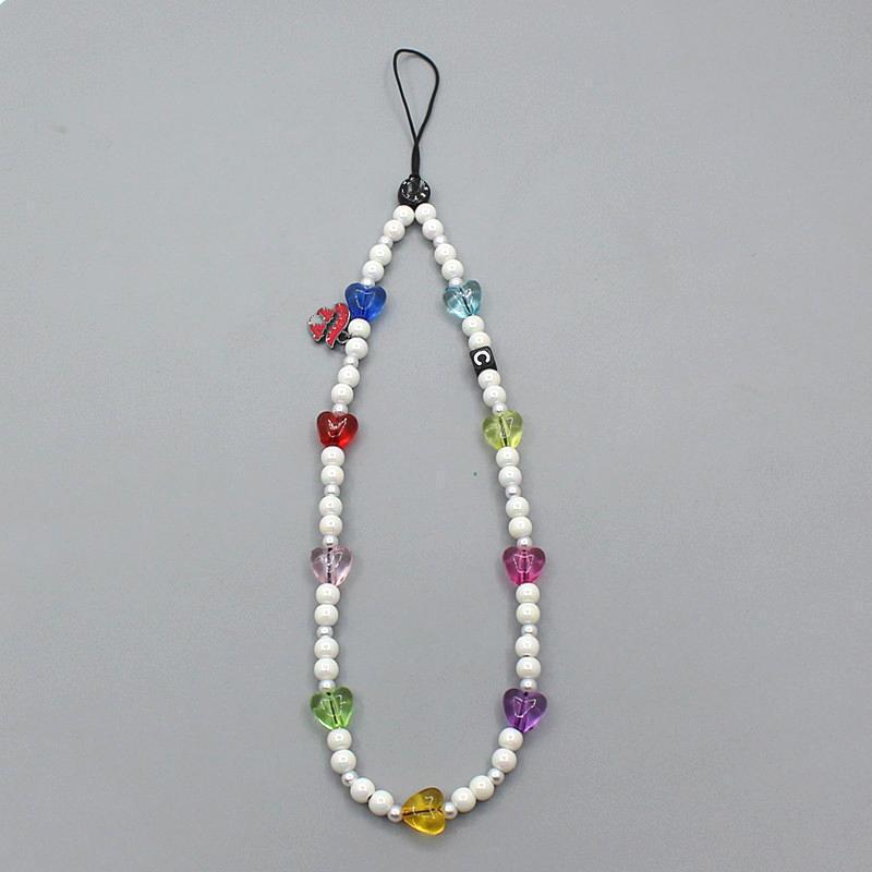 Lanț de telefon DIY la modă, anti-pierdere, cu mărgele emailate curcubeu – Stil popular pe internet