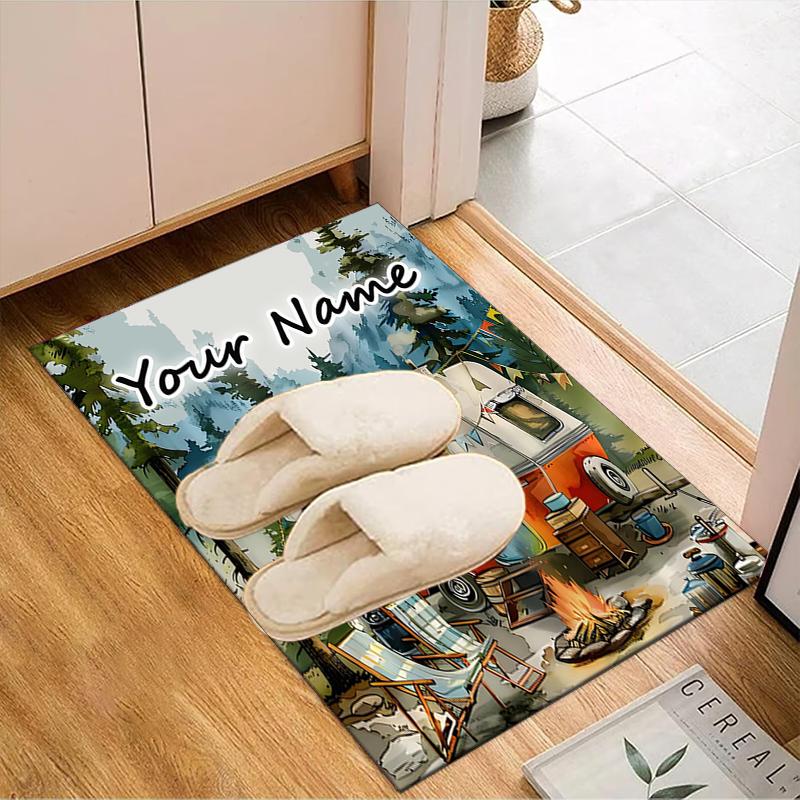 1PC Custom Name Campfire Stories Lake Theme Floor Mat Ideal for Living Room, Game Rooms, Office, Bedroom, Floor Mat Playful Design