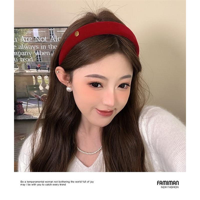 Red Velvet Wide Headband Women High Cranial Top Hair Hoop Elegant Versatile Outdoor Pressure Hair Band Autumn Winter Fashion Hair Accessories