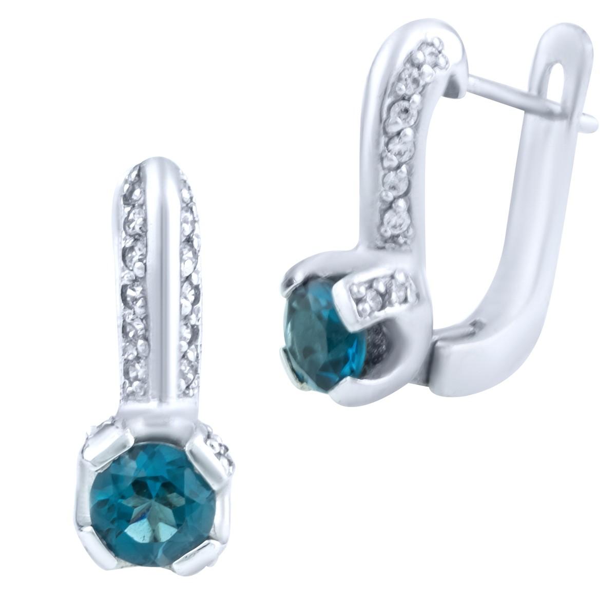 

Срібні сережки-підвіски з топазом. (0638539) синій