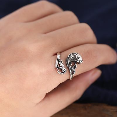 Yuyue Diefei Retro Handgefertigter Thailändischer Silberring Nische Designgefühl Chinesischer Stil Öffnender Koi Damen Vielseitiger Zeigefingerring
