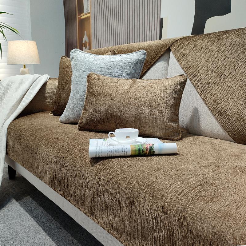 Light Luxury Chenille Sofa Cover for Living Room Solid Color Sofa Cushion L Shaped Sofa Cover Non-Slip Couch Armrest Backrest