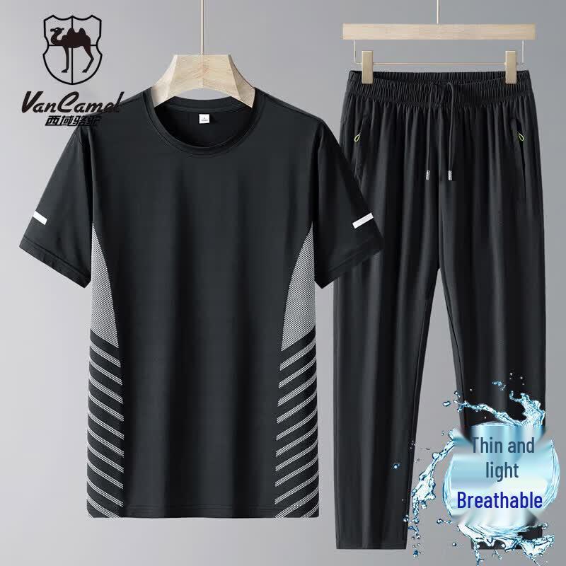 VANCAMEL Men s Summer Ice-Feel Breathable T-Shirt & Pants Set M