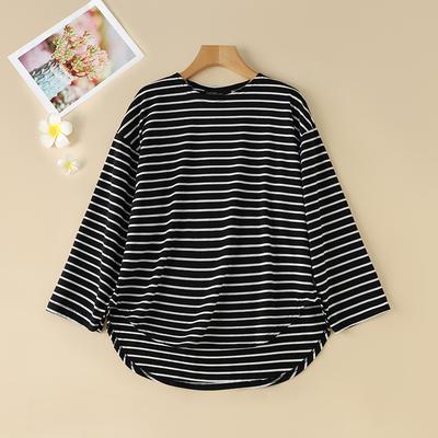 Women Casual Round Neck Long Sleeve Loose Stripe T-Shirts