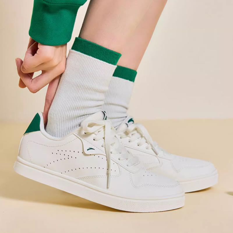 Anta Basic Slip Resistant Durable Low Top Skate Shoes Women Sneaker White Green 122518015R-1