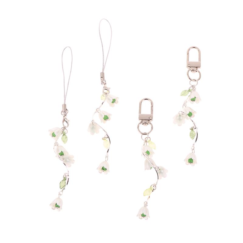 Sweet Bell Orchid Tassel Phone Lanyard For Girls Flowers Cell Phone Chains Strap Bag Pendant Decoration