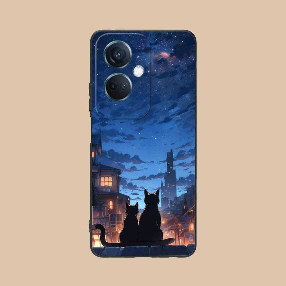 Luna Moon Cat Mobile Phone Case for OPPO Reno 14 13 12 11 10 9 8 7 6 5 F T Pro 5G Colorful Printing Cover Cover Pretty Luxury