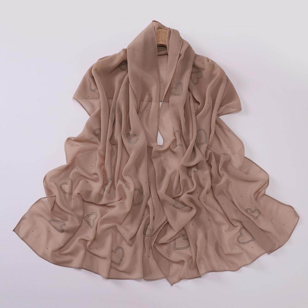 High Quality Chiffon Long Scarf With Heart Star Rhinestone Ethnic Headscarf