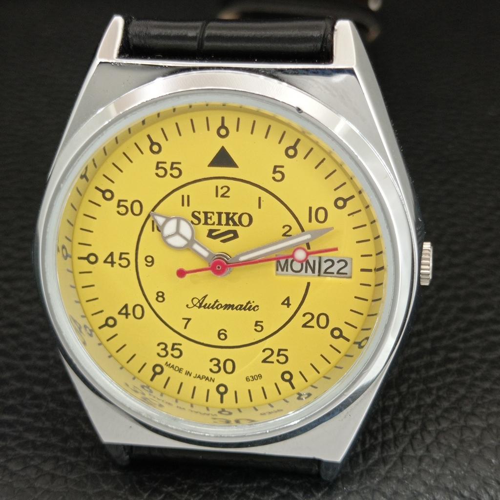 JAPAN VINTAGE REFURBISHED SEIKO 5 AUTOMATIC MENS YELLOW DIAL WATCH a444820-1