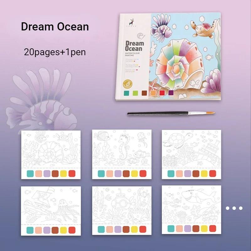 20Sheets Creative Watercolor Painting Book for Kids Fairy Tale Animal Flowers Gouache Graffiti Drawing Picture DIY Toy
