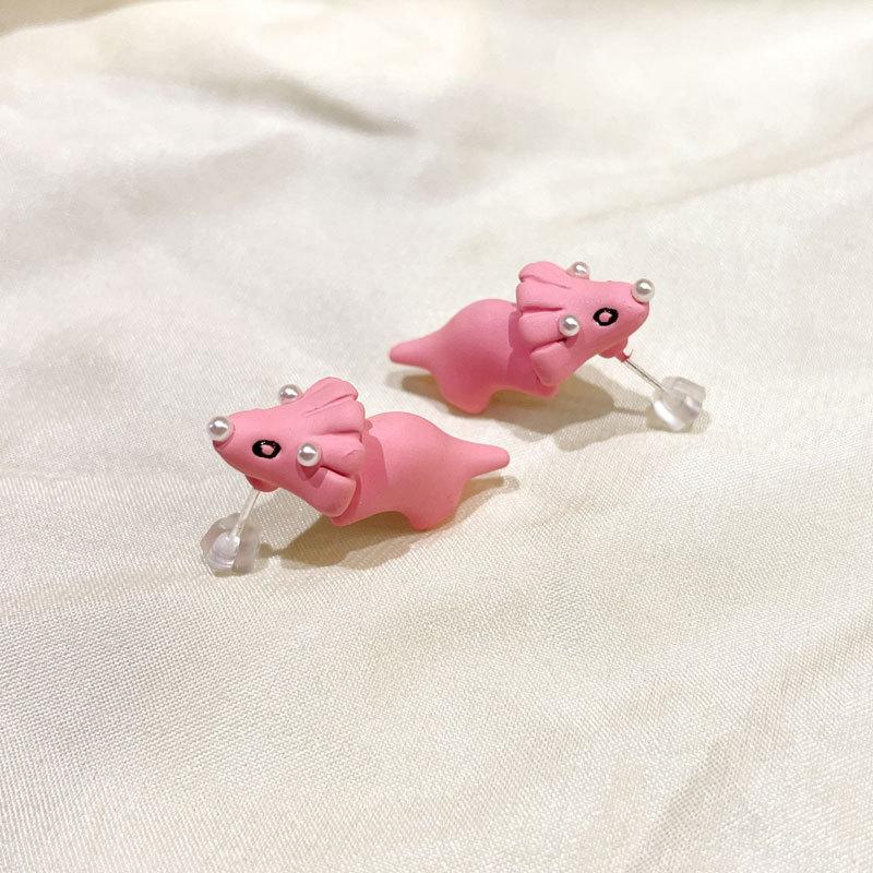 2pcs/1pair Animal Cartoon Stud Earring For Women Cute Dinosaur Little Dog Whale Clay Bite Ear Jewelry Funny Gifts Fashion