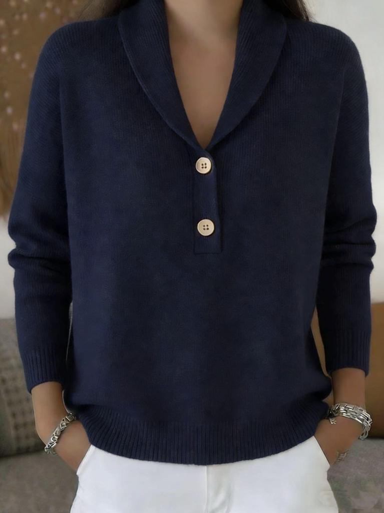European & American Cross-Stitch Button Polo Collar Sweater - Autumn/Winter Casual Women's Fashion 2026