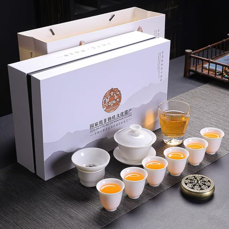 Tuopai 10-Piece Mutton Fat Jade Porcelain Tea Set
