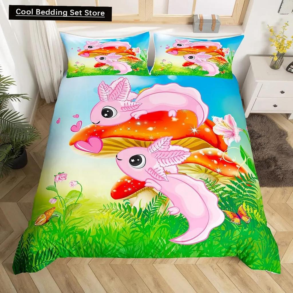 Axolotl Zvíře Roztomilý Mazlíček Povlak na Přikrývku Povlak na Polštář 3dílná Sada Přikrývky Lůžkoviny s Povlakem na Polštář Jednolůžková Dvoulůžková Povlak na Peřinu