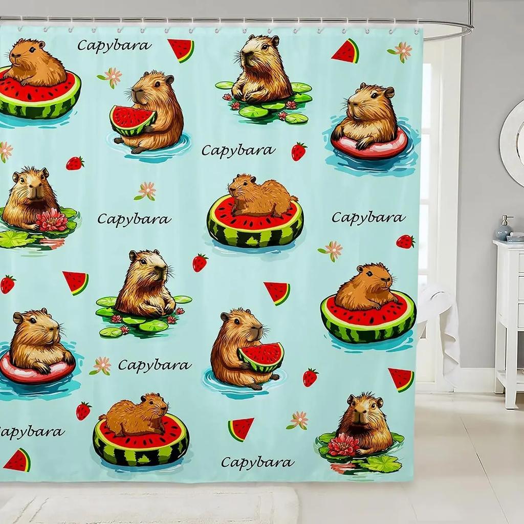 Lustiger Capybara Duschvorhang Wasserdicht Polyesterstoff Schöne Natur Tierwelt Badezimmervorhang Japanischer Stil Badezimmer Dekor