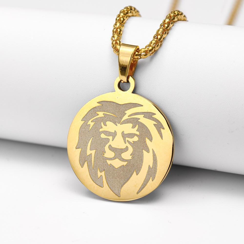 New Fashion Engraved Lion Pendant European and American Animal Men's Necklace