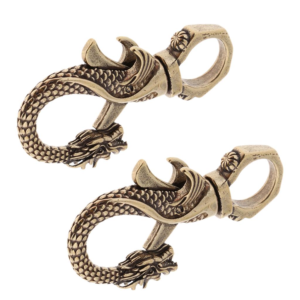 2 Pcs Brass Keychain Bottle Opener Beverage Can Car Key Hook Keyring Tool Retro Dragon Design