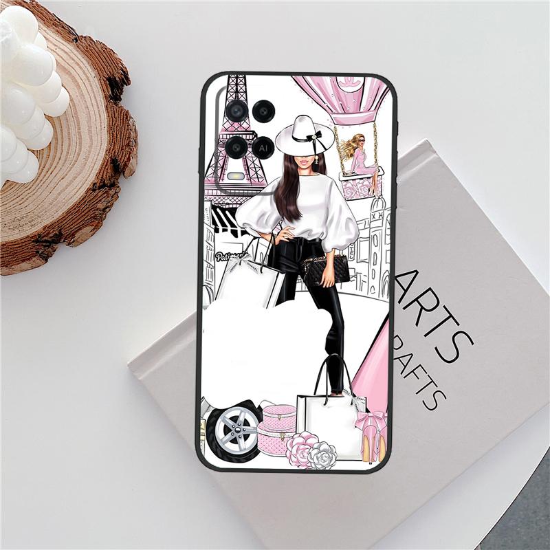 Fashion Girl Case For Oppo A18 A38 A58 A78 A98 A79 A40 A60 A80 A16 A76 A96 A15 A74 A94 A54 A77 A17 Cover