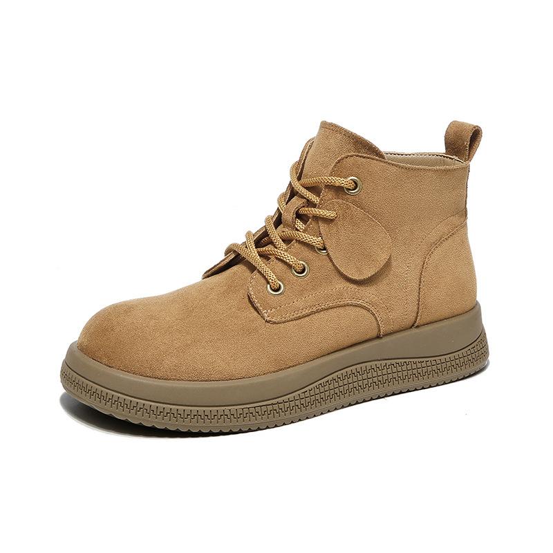 Augustine Brown Martin Boots Women's 2025 New Autumn Platform British Style Big Yellow Boots Medium Tube Lace-up Short Boots