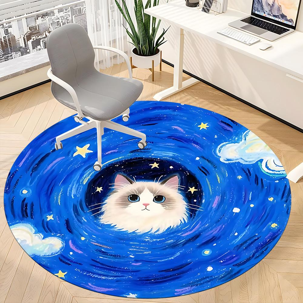 1PC Cosmic Cat Office Round Rug, Non slip, Soft and Durable Office Rug for Interior Decoration, Perfect for Office