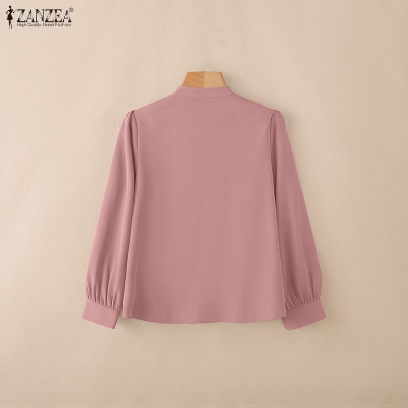 ZANZEA Damska luźna bluzka z dekoltem w serek i jednolitym kolorem, z rękawami 3/4