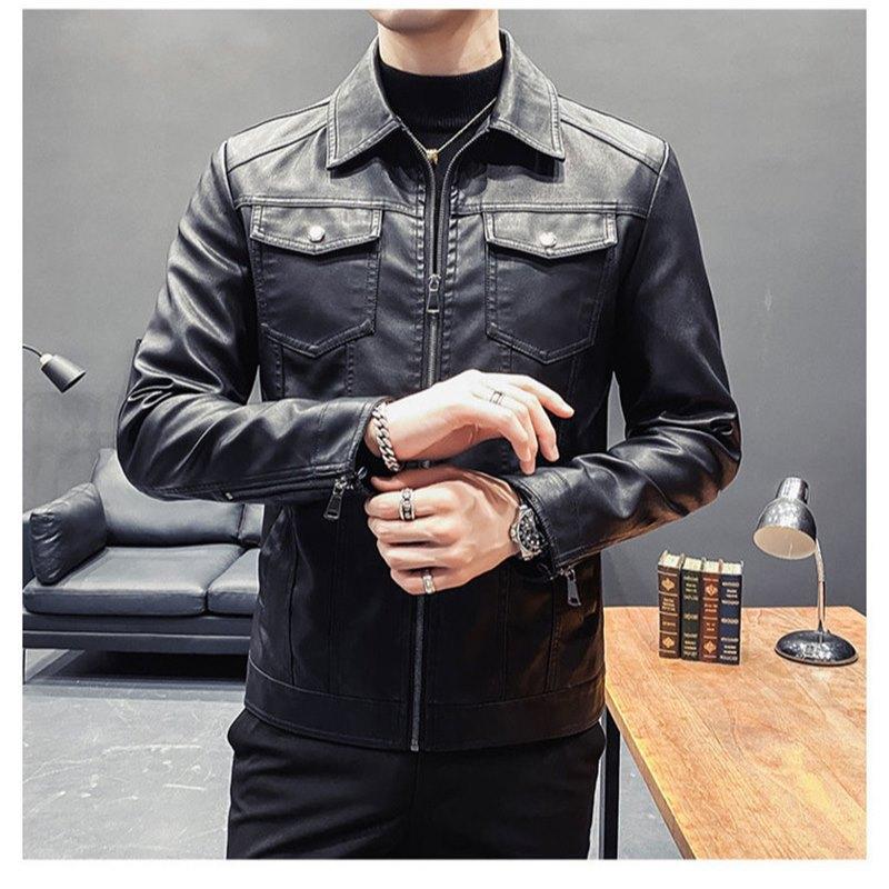 Lapel leather jacket men are so nice leather jacket spring and autumn thin trendy handsome sheepskin pattern Haining locomotive clothing men's jacket