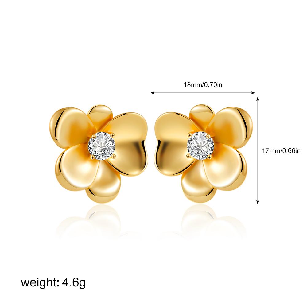 

Fashion Stainless Steel CZ Zircon Flower Stud Earrings for Women Elegant Gold Plated Chunky Waterproof Earring Statement Zircon