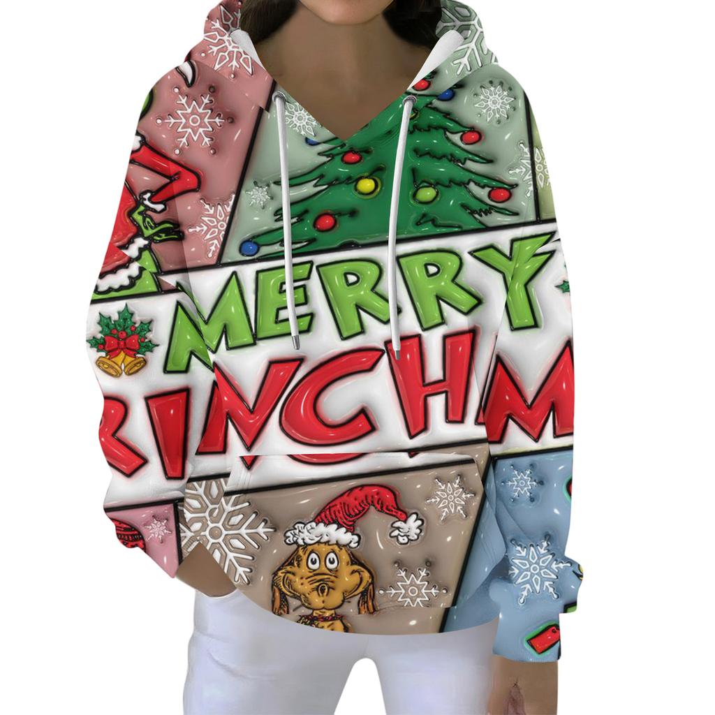 Christmas Hoodies For Women Funny Cute Printed Holiday Sweatshirt Winter Oversized Pullover Tops