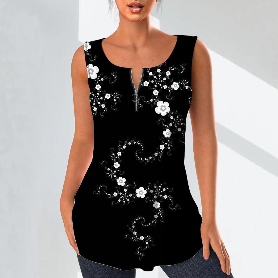 Dámská móda Košile s výstřihem do V Neformální topy Tričko Dámské 3D Modrý potisk malých květů Vesta Halenka velké velikosti bez rukávů Tílka