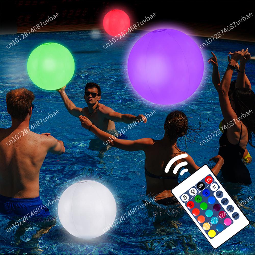Piscina Inflável Bola de Praia 16 Cores Brilhante LED Balão de Praia Inflável 60/90cm Jogo de Água de Verão Festa Esportiva Bola para Brincar Luz