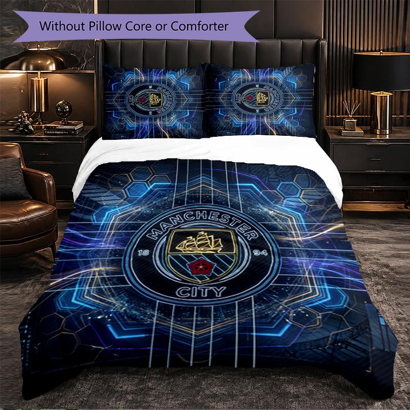 Set Lenzuola Manchester City Modello 3 Pezzi Morbida Copripiumino in Microfibra con Federe per Camera da Letto