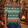 Women's Casual Christmas Print V-Neck Short Sleeve Button T-Shirt Top for Women