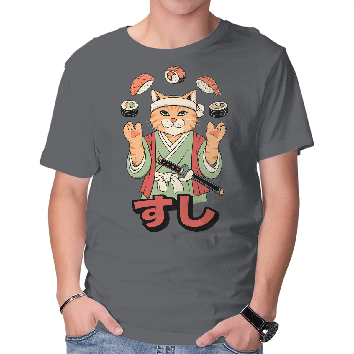 Unisex Crew Neck T-Shirt Juggling Sushi Graphic Short Sleeve Casual Tee S