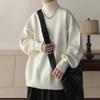 Men's White High-Neck Sweater - Cozy Oversized Knit Autumn/Winter Pullover Base Layer